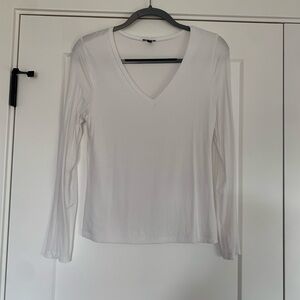 Express Fitted White Vneck Long Sleeve
